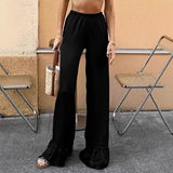 Black-Colored Broad-Legged Lotus-Leaf Side Design-Sensitive Trousers 2025 Summer Fashion New Trousers Women 68HZ