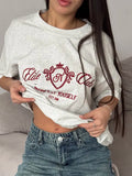 Spice Girls Loose T-Shirt Top Women Summer Leisure Lazy Letters Embroidered Shoulder Round Collar Women 68HZ