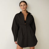 2025 Spring Women's Dress French Shirt With Waist Temperament Slim Long Sleeves Retro Niche Dress 68HZ