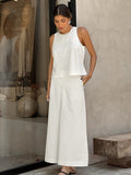 2025 New Sleeveless Round Collar Top Comfortable Loose Broad Leg Pants Two Sets Of Fashion Temperament Commuting Women's Clothing 68HZ