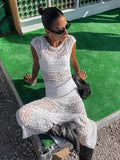 2025 New Lace Perspective Sleeveless Collar Dress Spring Summer Fashion Sexy Temperament 68HZ