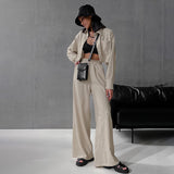 Ki-Colored Long-Sleeved Shirt Trousers Casual Cotton Set 2025 Spring New Fashion Two-Piece Women's Suit 68HZ