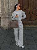 Autumn Fashion High-End Gray Knitting Without Velvet Loose Long Sleeve Trousers Casual Sportswear Set 68HZ