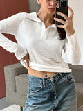 Summer New White Commuter Wind Collar Long-Sleeved POLO Shirt Vest 2025 Fashion Woman 68HZ