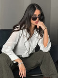 New Fashion Commuting Color Lotus Leaf Side Long-Sleeved Lady Shirt Spring And Summer Temperament Comfortable Cardigan Women's Clothing 68HZ