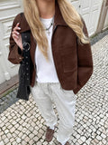 Autumn And Winter New Long-Sleeved Velvet Jacket Brown 2025 New Small Suit Zipper Jacket Women's Clothing 68HZ