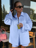 French Solid-Colored Collar Long-Sleeved Hot Pants Casual Loose Set 2025 Summer Fashion New Two-Piece Set Of Women 68HZ