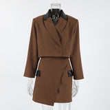 Autumn High-End Fashion Casual Suit Suit Women's Short High-Waisted Irregular Short Skirt Two Sets 68HZ
