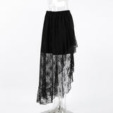 2025 Summer New Irregular Black Sexy Design Lace High Waist Slim Open Fork Half-Dressed 68HZ