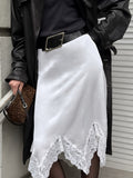 Design Sense Of Niche Lace Splicing Irregular White Half-Body Skirt Women High Waist Thin Long A-Shaped Skirt 68HZ