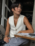 New White V-Necked Free-Comfortable Women's Summer Sleeveless Commuting Fashion Vest 68HZ