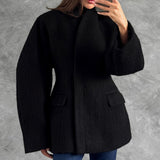 New Autumn And Winter Thick Hairs, Women's Niche Design Sense Of Pure Color Half-High Collar Small Fragrant Blouse 68HZ