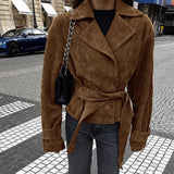 French Velvet Suit Collar Casual Double Buckle Jacket 2025 Autumn And Winter Fashion New Products Frosted Velvet Coat 68HZ
