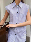2025 Summer Commuter Style Women Fashion New Niche Design Sleeveless Shirt Loose Striped Top Lady 68HZ