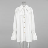 Autumn And Winter Leisure Temperament Thick And Dumb Color Color Silove Loose Fluttering Lead The Horn Sleeve With Women's Dress White 68HZ