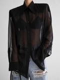 2025 Spring And Summer New Temperament Retro Perspective Yarn Loose Long-Sleeved Shirt Fashion Cardigan Woman 68HZ