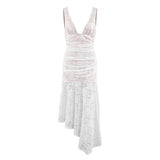 2025 Summer Sexy Lace Sling V-Neck Sleeveless Slimming Commuter Fashion Irregular Women's Dress 68HZ