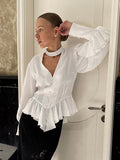 Court Style Design Lotus Leaf Side Long-Sleeved Shirt 2026 Spring And Autumn New Temperament High-End Blouse Woman 68HZ