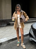 Ki Color Autumn And Winter New Splicing Leather Loose Wind Coat 2025 Fashion Coat Woman 68HZ