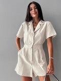 2025 Early Spring New Cotton Suit Collar High-Waisted Jump Trousers Fashion Casual Solid Women's Clothing 68HZ