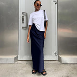 Spring 2025 Women's Imitation Acetate-Colored Black Dress Women's French Commuting Faesce Color Skirt 68HZ