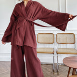 2025 French Loose Double-Layered Gauze Shirt Trousers Two Sets Of Women's Cotton Casual Fashion Suit Women 68HZ
