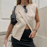 Autumn 2025 New High-End French Champagne Round Neck Irregular Opening Suit Vest Vest Woman 68HZ