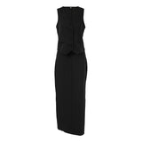 Temperament Black Mystery V-Neck Sleeveless Vest Long Open Skirt Set Summer Sexy Casual Commuter Women's Clothing 68HZ