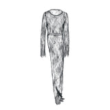 Sexy Black Tidal Lace Collar Long Sleeve Open Asymmetric Dress Summer Dress 68HZ