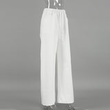 Fashion Casual Straight Trousers White Loose Cotton Tie Mid-Sleeker Broad-Footed Trousers 2025 Spring Trousers Women 68HZ