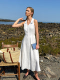 2025 Summer Elegant Temperament Feel Sleeveless Collared White Cotton Tample Slimming Dress French Retro Dress 68HZ