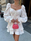 White Clame Cotton Collar Collar Foam Sleeve Love Print High-Waisted Dress 2025 Spring New Dress 68HZ