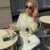 Lazy Style Retro-Collend Striped Hoodie Autumn 2025 Women's New Round Neck Loose Slim Thin Knitted Shirt 68HZ