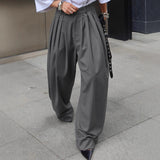 French Commuting Folding Gray Suit Trousers Women's Autumn 2025 Fashion Casual Loose Broad-Legged Trousers 68HZ