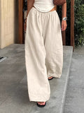 Spring And Summer Commuting Lazy Cotton Tnut Fashion Wide-Footed Trousers Loose Pocket Trousers Women's Clothing 68HZ