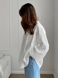 2025 Autumn Dress Simple Elegant French Cotton Collar Shirt Women Loose White Bottom Bubble Sleeve Shirt 68HZ