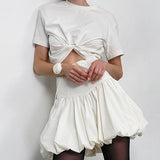White Temperament Cotton Balloon Skirt Commuting Fashion Skirt 2025 Thin Women's Short Skirt 68HZ