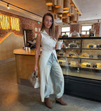 Solid Color Temperament Dress Women's Spring And Summer Wearing A Vest Big V-Neck Cardigan Long Skirt 68HZ
