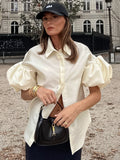New Fashion Commuting Cardigan Loose Shirt Spring And Summer Design Bubble Sleeve Simple Women's Top 68HZ