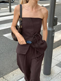 Spring And Summer Deep Brown Retro Style Bosom Design With Shoulder Straps Two Sets Of Fashion Casual Wear 68HZ