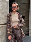 2025 Spring Vintage Checker Shirt Female Long Design Feel Plaid Shirt Loose 68HZ