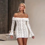 New Spring And Summer Sexy Shoulder Lace Trumpet Horn Sleeves To Pack A Hundred Dress Dress Women 68HZ