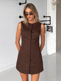 Autumn New Cotton Sleeveless Vest Skirt High-End Temperament Elegant Body Dress A-Sword Skirt 68HZ
