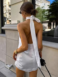 Spring And Summer New French White Hanging Neck Sexy Color Clove Dress 2025 Temperament Short Dress Woman 68HZ