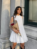 Spring And Summer White Temperament Dress Round Collar Sexy Bow Tie With Elegant Loose Short Dress Women's Dress 68HZ