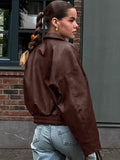 Women's 2025 New Spring And Autumn Jacket Bomber Jacket Back Ancient Money Wind Leather Jacket 68HZ