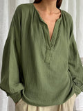 French Lantern Sleeves Of Casual Cotton Cuffed Shirt 2025 Autumn Fashion New Top Lady 68HZ