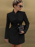 Autumn And Winter Niche Design Feeling Black V-Neck Long Sleeves To Collect Short Skirt Female Commuting Temperament Suit Dress 68HZ