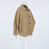 Autumn Fashion High-End Brown Hair, Collar Bat Sleeve Open Shirt Jacket Simple Commuter Women's Clothing 68HZ