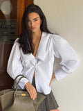 Spring And Summer New Fashion Commuting Bubble Sleeve Comfortable Simple White Shirt Cardigan Loose Top Woman 68HZ